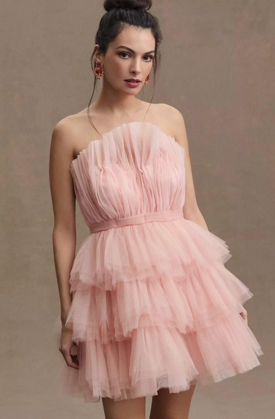 Anthropologie BHLDN Strapless Tiered Tulle Mini Dress Size 12 NWT